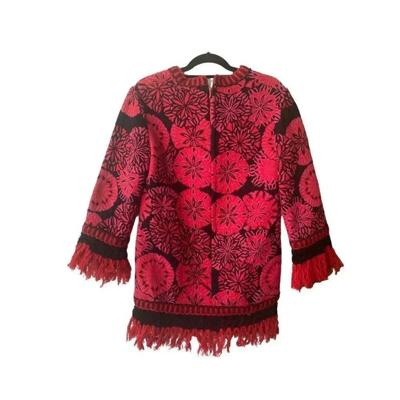 Hand-Made Artisan Crafted Micro Embroidered Red & Black Fringed Tunic Dress - Picture 2 of 16